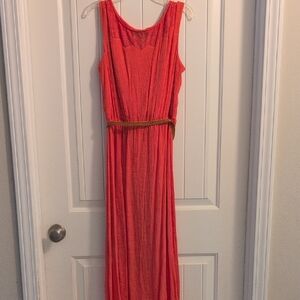Alyx Vibrant Coral Maxi Dress with Gold Accents